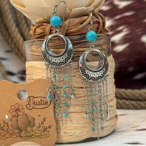 NEW *CLEARANCE* Justin Beaded Fringe Chain Hoop Charm Earrings